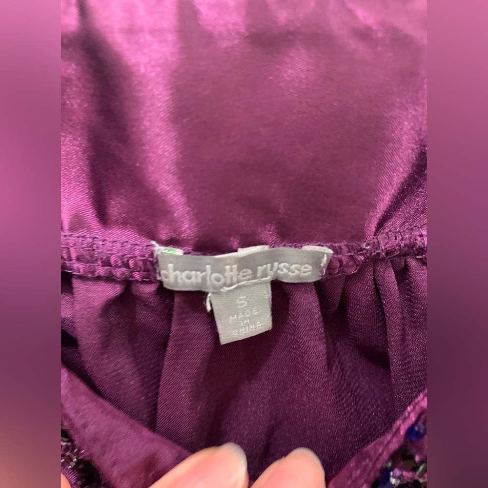 Charlotte Russe Purple Beaded Frilled top size small - Picture 3 of 9